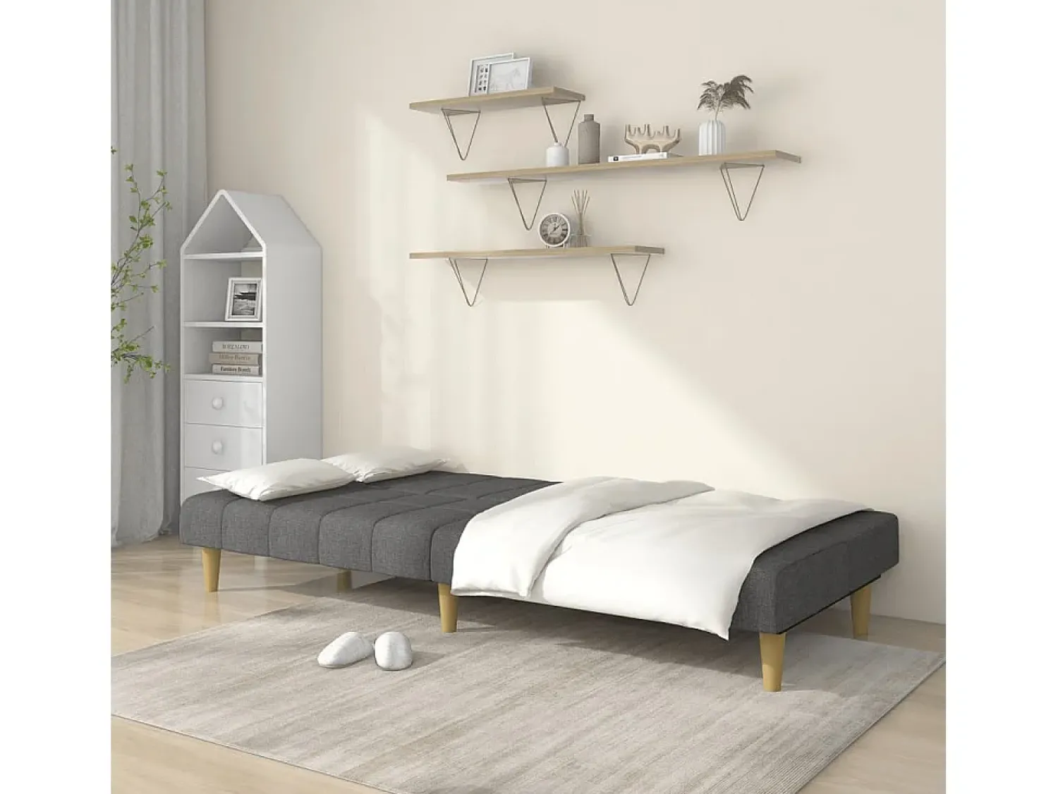 Sofá| Sofá-cama de 2 lugares tecido cinzento-claro PT627247 Cinzento claro