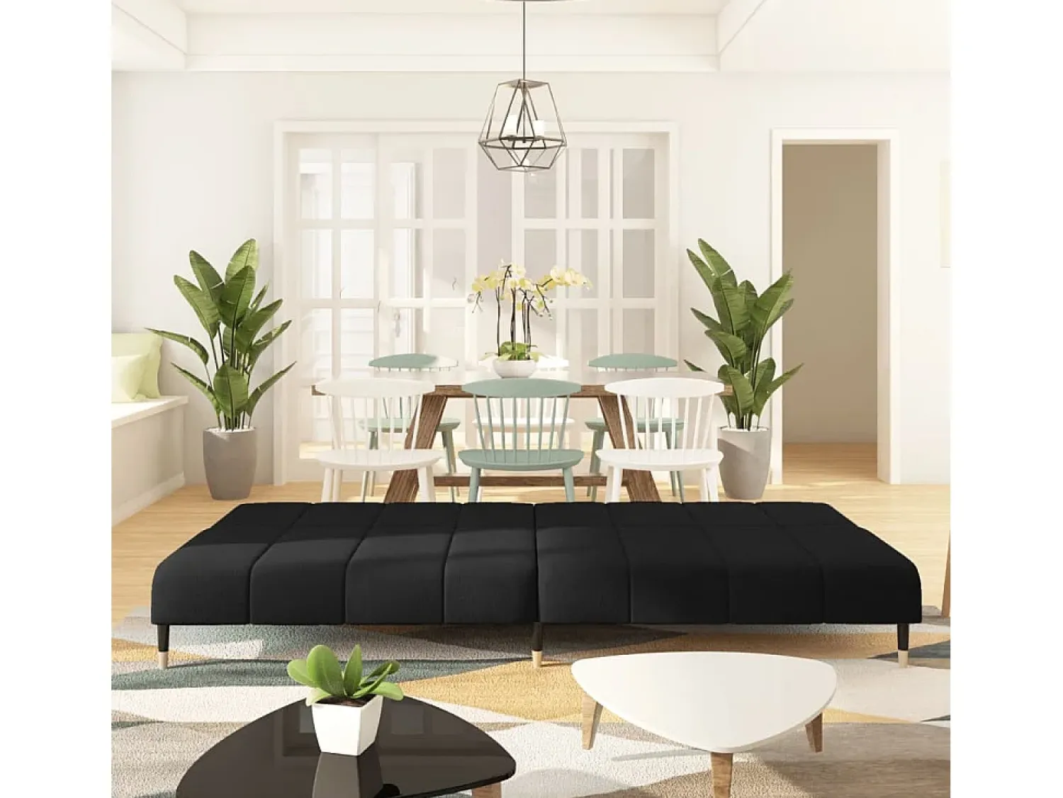 Clearance Sofá-cama de 2 lugares veludo PT804521 Preto