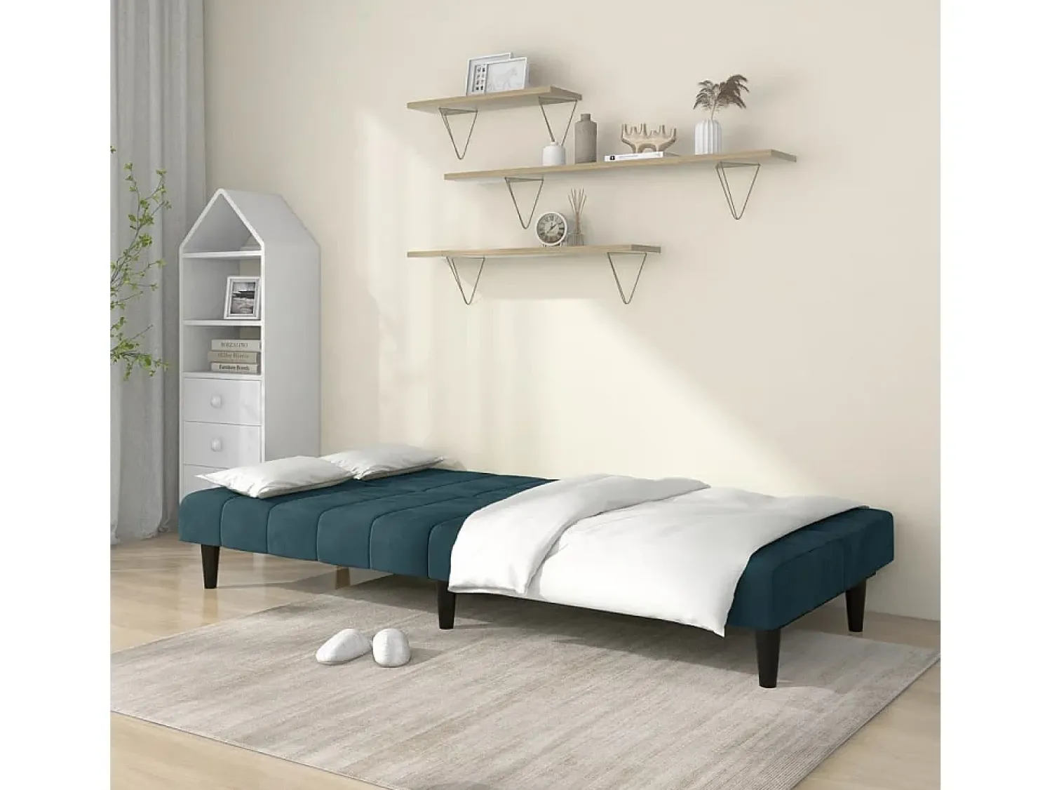 Sofá* Sofá-cama de 2 lugares veludo PT398379 Azul