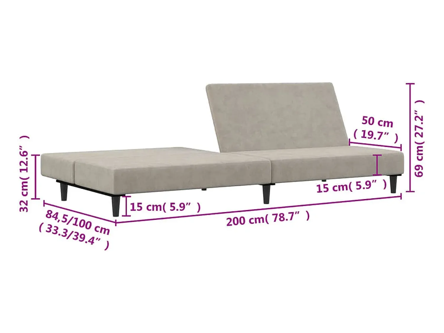 Sofá*vidaxl Sofá-cama de 2 lugares veludo -claro Cinzento