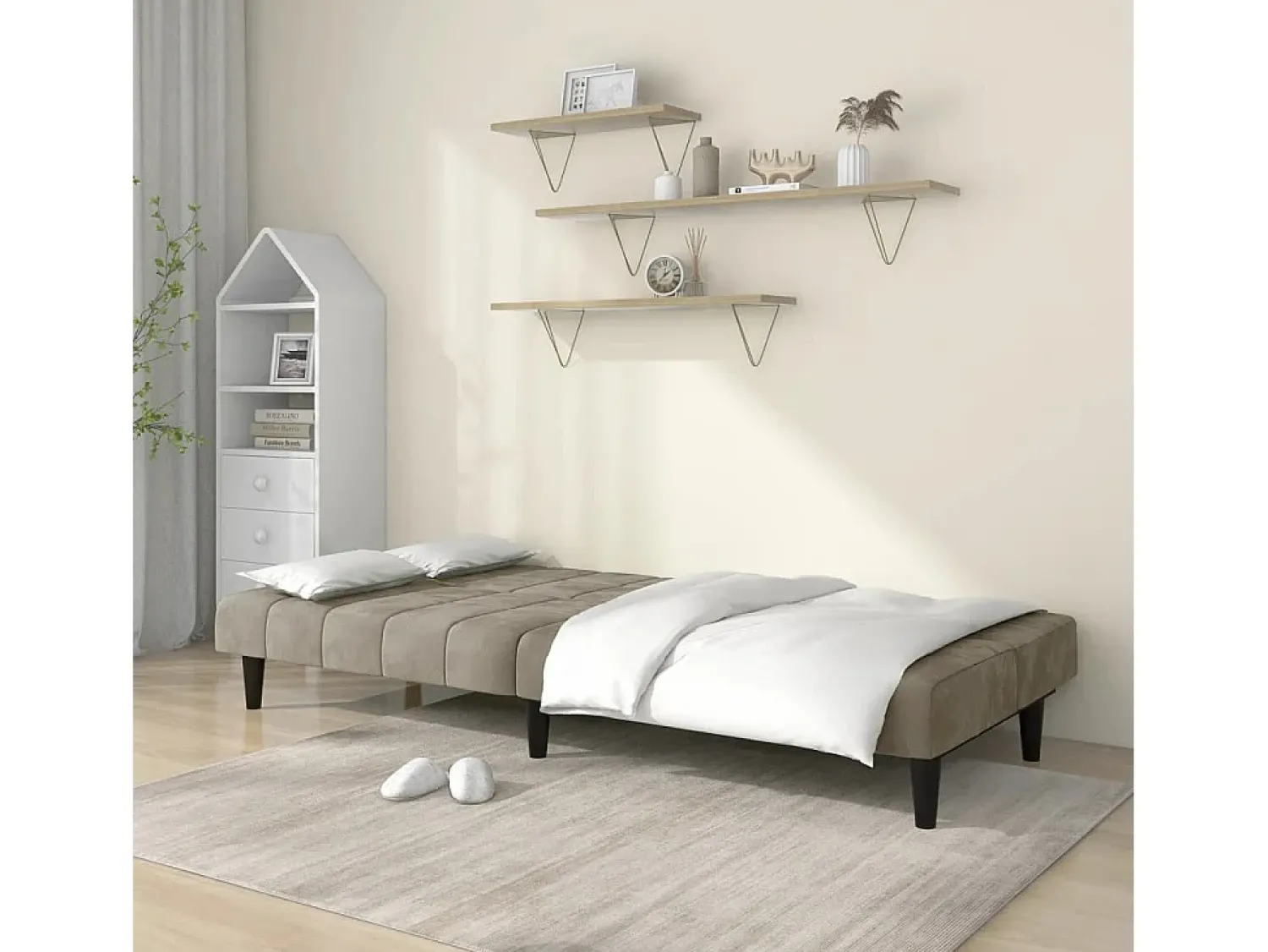 Sofá-cama de 2 lugares veludo cinzento-claro PT547154^ Sofá