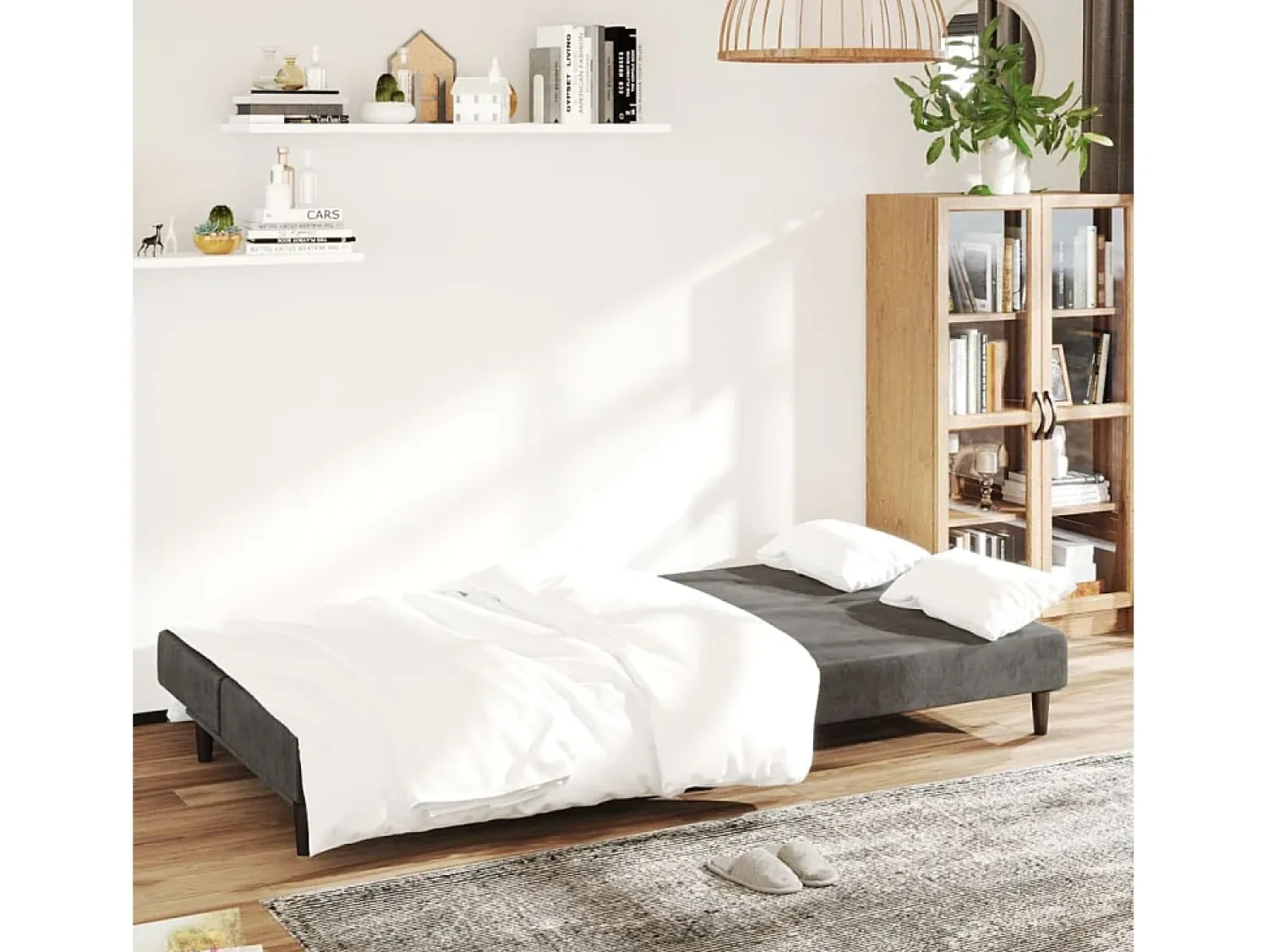 Sofá| Sofá-cama de 2 lugares veludo -escuro PT461915 Cinzento