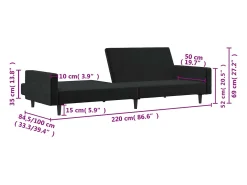 Outlet vidaxl Sofá-cama de 2 lugares veludo Preto