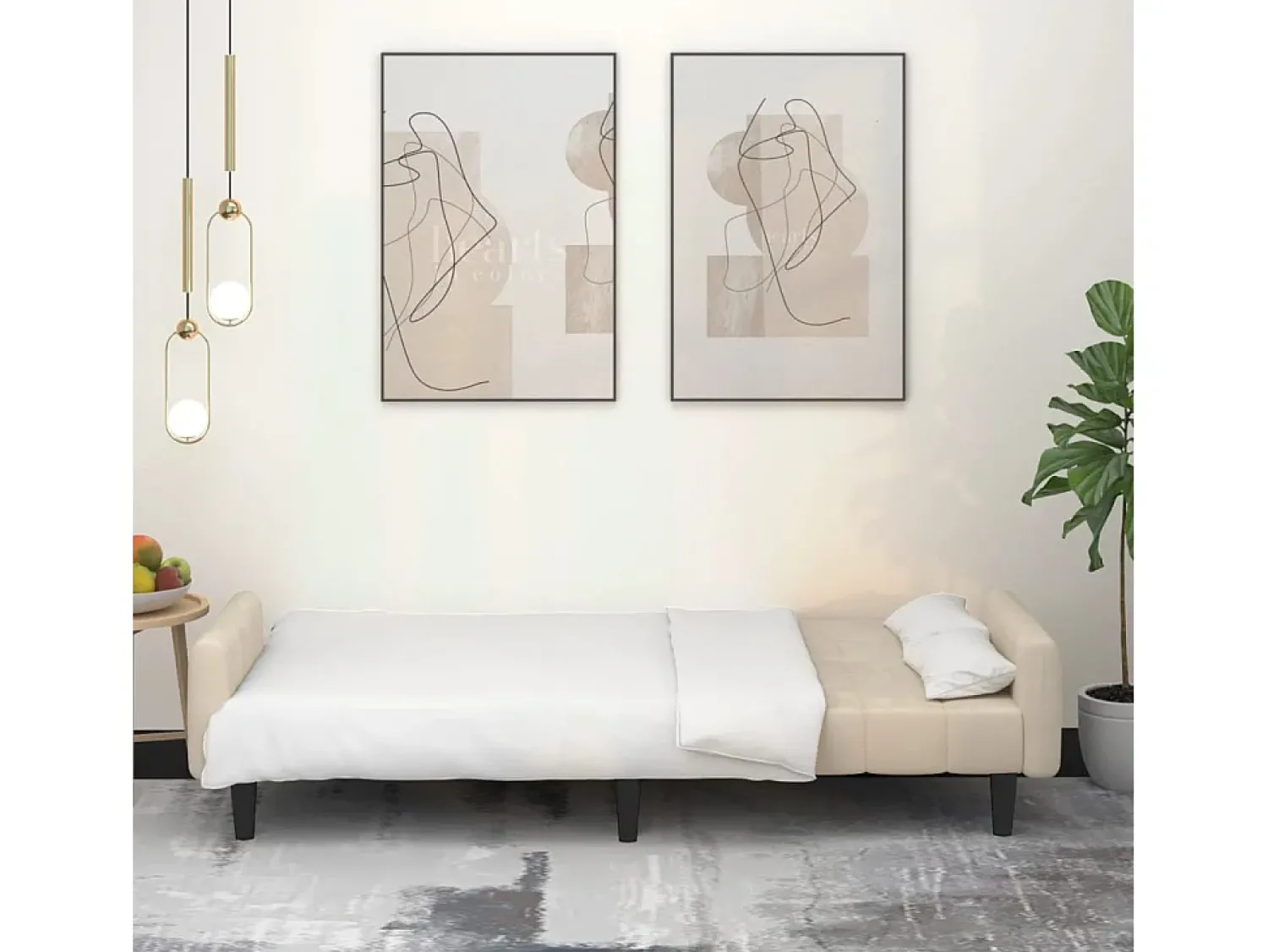 Sofá| Sofá-cama de 2 lugares veludo cor PT737270 Creme