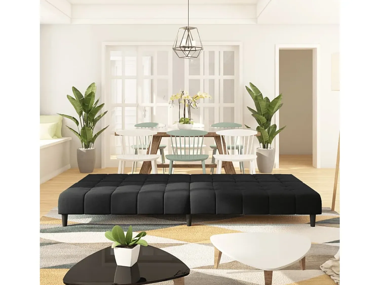 Sofá| Sofá-cama de 2 lugares veludo PT125533 Preto