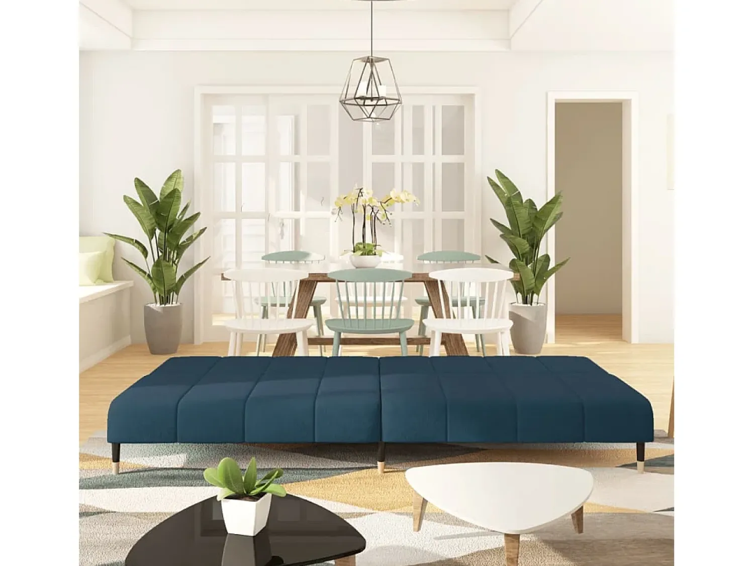 Sofá| Sofá-cama de 2 lugares veludo PT506463 Azul