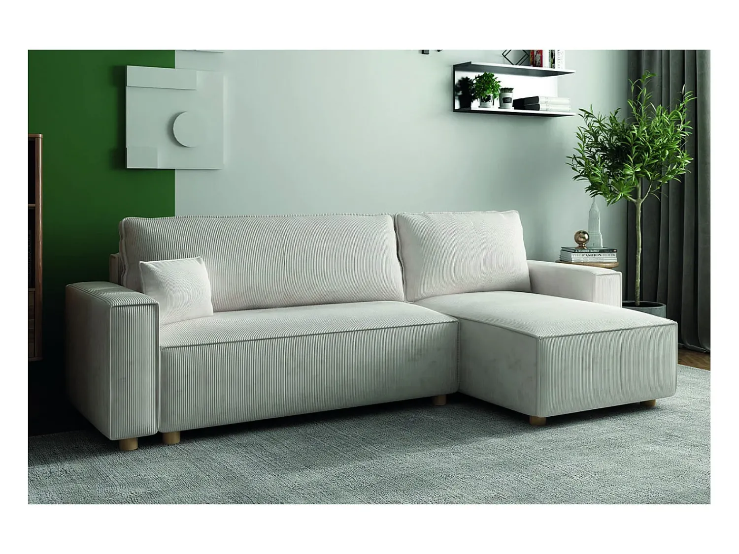 Outlet Concept-Usine Sofá-Cama de Canto 4 Lugares Veludo Cotelê COSY - Elegante e Versátil Bege
