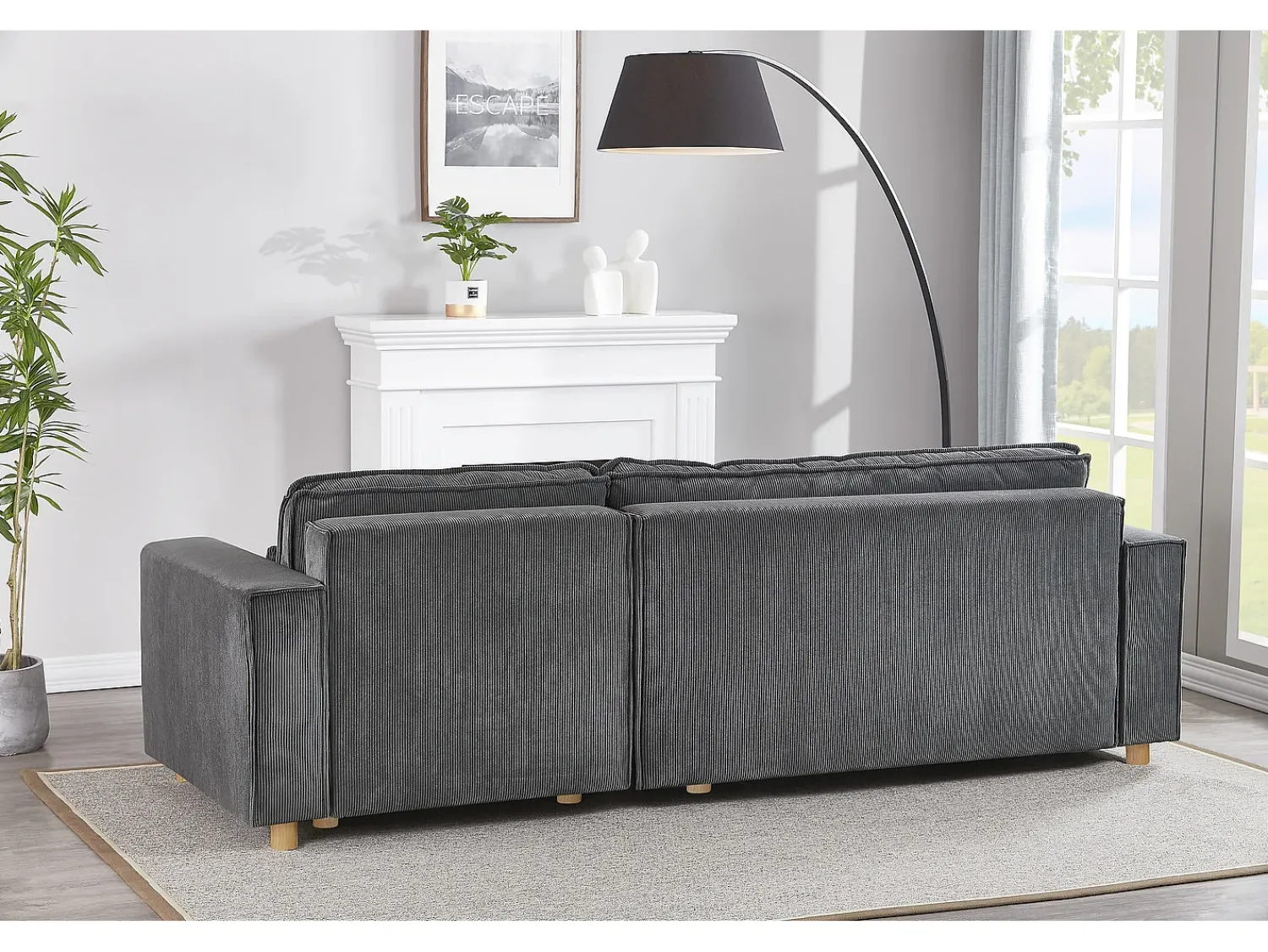 Concept-Usine Sofá-Cama de Canto Conversível 4 Lugares Veludo Cotelê Cinza COSY - Design Elegante e Versátil Cinzento
