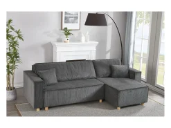 Concept-Usine Sofá-Cama de Canto Conversível 4 Lugares Veludo Cotelê Cinza COSY - Design Elegante e Versátil Cinzento