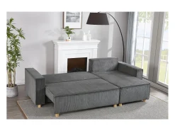 Concept-Usine Sofá-Cama de Canto Conversível 4 Lugares Veludo Cotelê Cinza COSY - Design Elegante e Versátil Cinzento