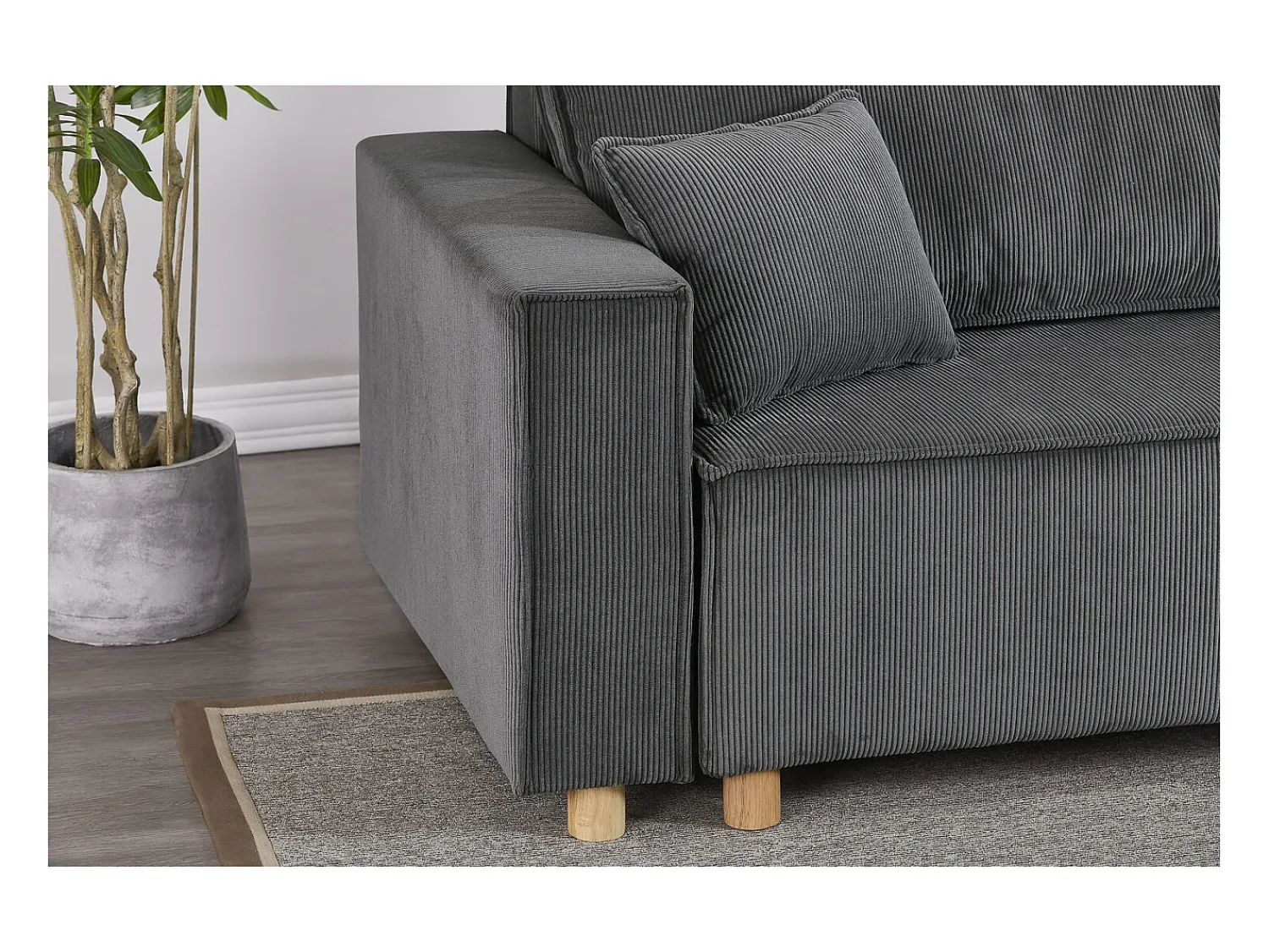 Concept-Usine Sofá-Cama de Canto Conversível 4 Lugares Veludo Cotelê Cinza COSY - Design Elegante e Versátil Cinzento