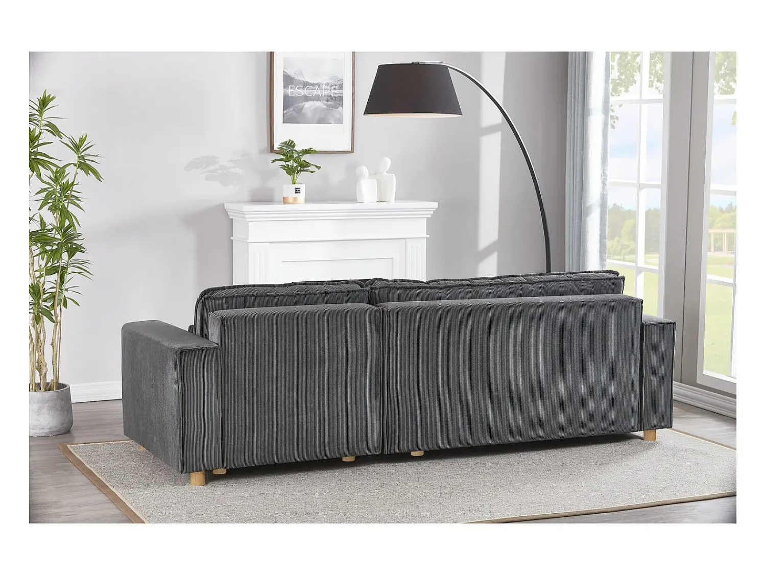 Concept-Usine Sofá-Cama de Canto Conversível 4 Lugares Veludo Cotelê Cinza COSY - Design Elegante e Versátil Cinzento