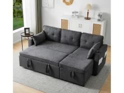 New Hauss Spole Sofá-cama de canto de 3 lugares com suporte para copos e espaço de arrumação - Tecido de algodão e linho Cinzento