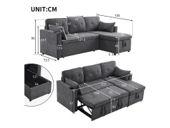 New Hauss Spole Sofá-cama de canto de 3 lugares com suporte para copos e espaço de arrumação - Tecido de algodão e linho Cinzento