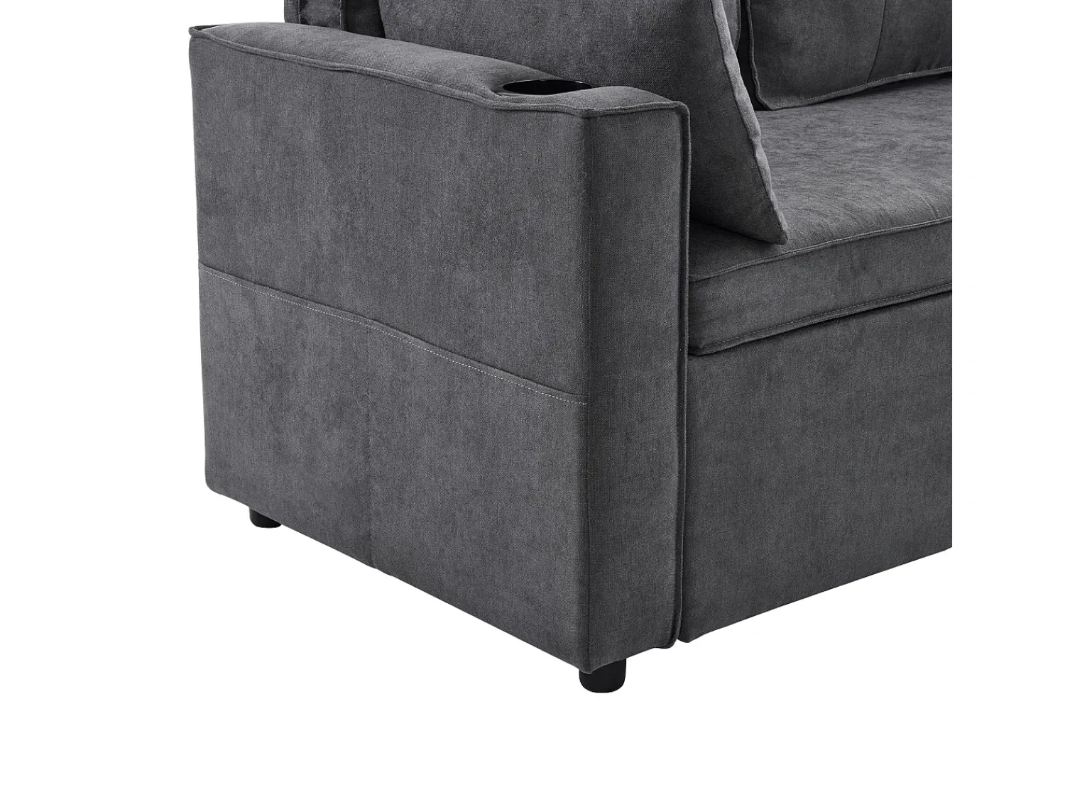 New Hauss Spole Sofá-cama de canto de 3 lugares com suporte para copos e espaço de arrumação - Tecido de algodão e linho Cinzento