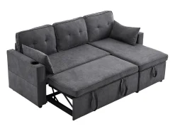 New Hauss Spole Sofá-cama de canto de 3 lugares com suporte para copos e espaço de arrumação - Tecido de algodão e linho Cinzento