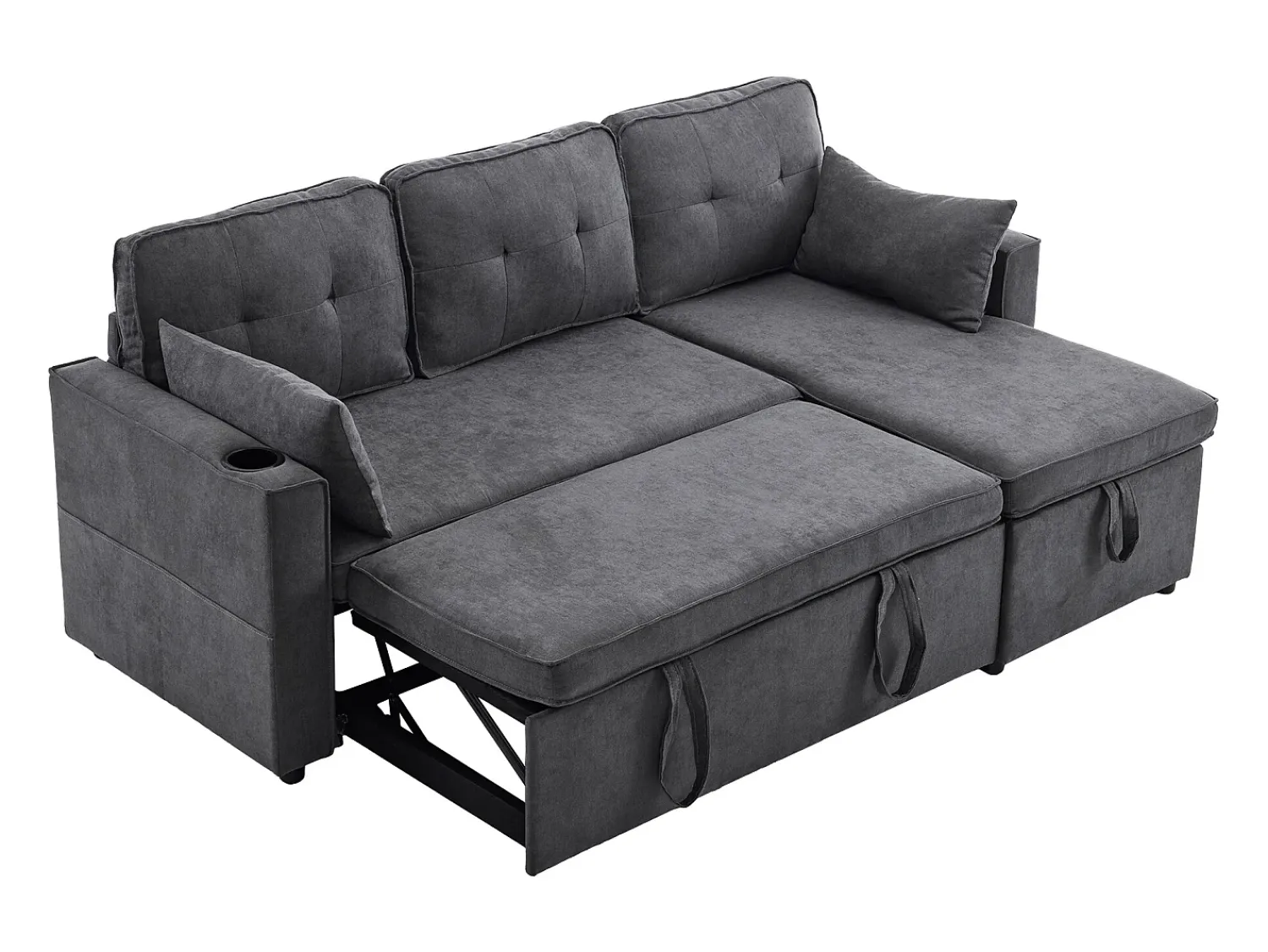 New Hauss Spole Sofá-cama de canto de 3 lugares com suporte para copos e espaço de arrumação - Tecido de algodão e linho Cinzento
