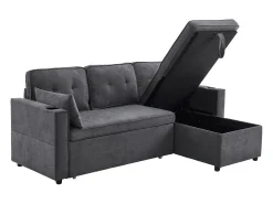 New Hauss Spole Sofá-cama de canto de 3 lugares com suporte para copos e espaço de arrumação - Tecido de algodão e linho Cinzento
