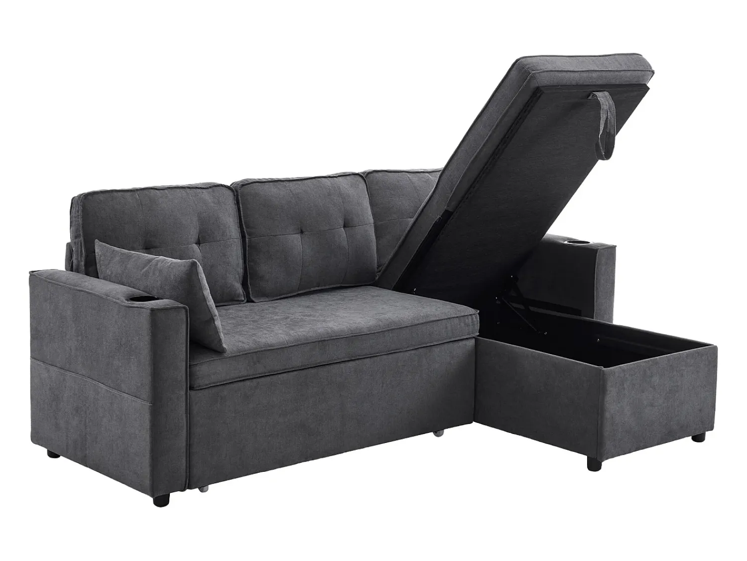 New Hauss Spole Sofá-cama de canto de 3 lugares com suporte para copos e espaço de arrumação - Tecido de algodão e linho Cinzento