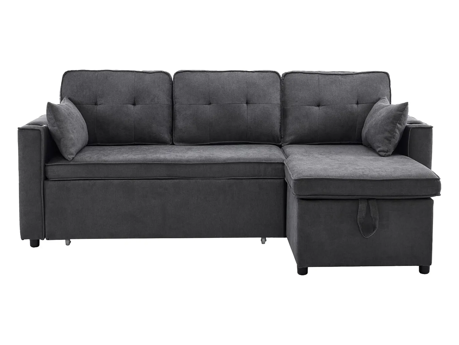 New Hauss Spole Sofá-cama de canto de 3 lugares com suporte para copos e espaço de arrumação - Tecido de algodão e linho Cinzento