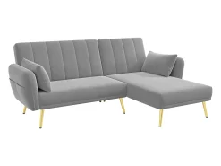 Online Hauss Spole Sofá-cama de canto de 3 lugares com chaise longue e encosto ajustável - Veludo Cinzento