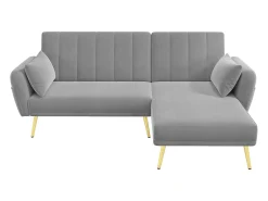 Online Hauss Spole Sofá-cama de canto de 3 lugares com chaise longue e encosto ajustável - Veludo Cinzento