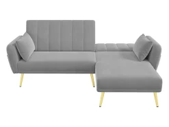 Online Hauss Spole Sofá-cama de canto de 3 lugares com chaise longue e encosto ajustável - Veludo Cinzento