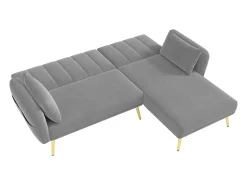 Online Hauss Spole Sofá-cama de canto de 3 lugares com chaise longue e encosto ajustável - Veludo Cinzento