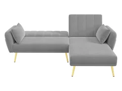 Online Hauss Spole Sofá-cama de canto de 3 lugares com chaise longue e encosto ajustável - Veludo Cinzento