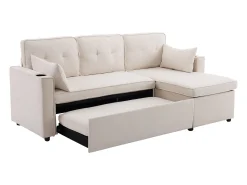Sofá*Hauss Spole Sofá-cama de canto de 3 lugares com suporte para copos e espaço de arrumação - Tecido de algodão e linho Bege