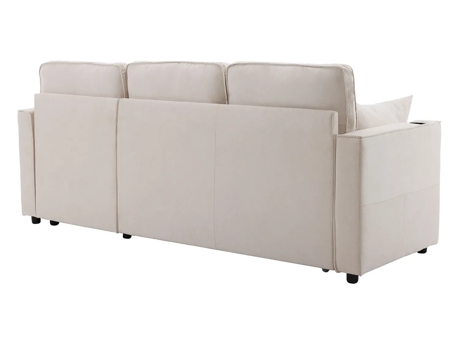 Sofá*Hauss Spole Sofá-cama de canto de 3 lugares com suporte para copos e espaço de arrumação - Tecido de algodão e linho Bege