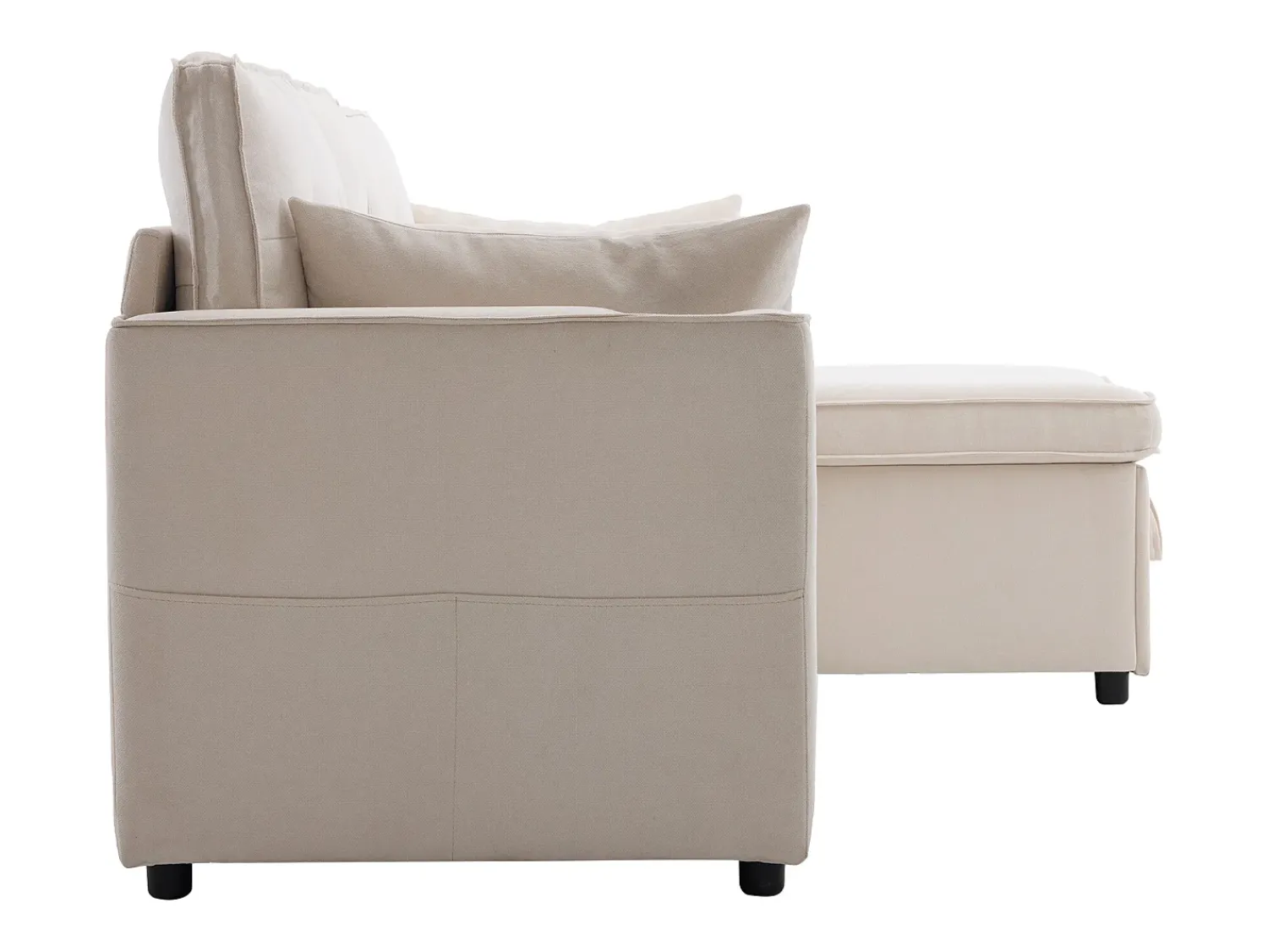 Sofá*Hauss Spole Sofá-cama de canto de 3 lugares com suporte para copos e espaço de arrumação - Tecido de algodão e linho Bege