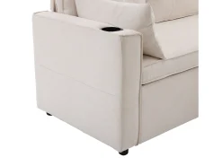 Sofá*Hauss Spole Sofá-cama de canto de 3 lugares com suporte para copos e espaço de arrumação - Tecido de algodão e linho Bege