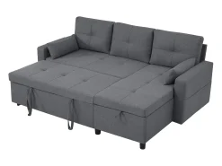 Hauss Spole Sofá-cama de canto de 3 lugares em linho - Com compartimento de arrumação e suporte para copos embutido.^ Sofá