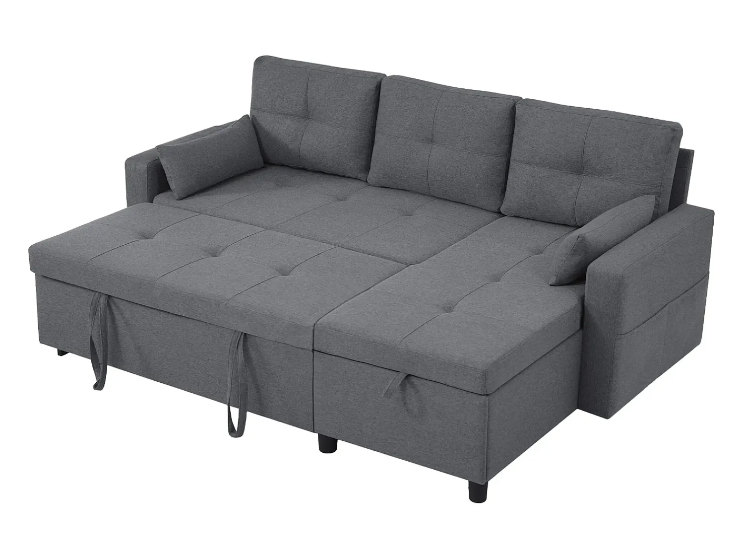 Hauss Spole Sofá-cama de canto de 3 lugares em linho - Com compartimento de arrumação e suporte para copos embutido.^ Sofá