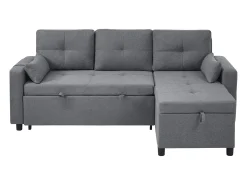 Hauss Spole Sofá-cama de canto de 3 lugares em linho - Com compartimento de arrumação e suporte para copos embutido.^ Sofá