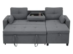 Hauss Spole Sofá-cama de canto de 3 lugares em linho - Com compartimento de arrumação e suporte para copos embutido.^ Sofá