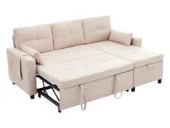 Sofá|Hauss Spole Sofá-cama de canto de 3 lugares em linho - Com compartimento de arrumação e suporte para copos embutido. Bege