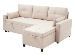 Sofá|Hauss Spole Sofá-cama de canto de 3 lugares em linho - Com compartimento de arrumação e suporte para copos embutido. Bege