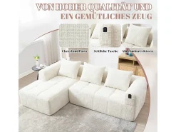 Sofá|DripeX Sofá-cama de canto em tecido Chenille - 3 lugares - com 3 almofadas - - 250x158x60cm Bege