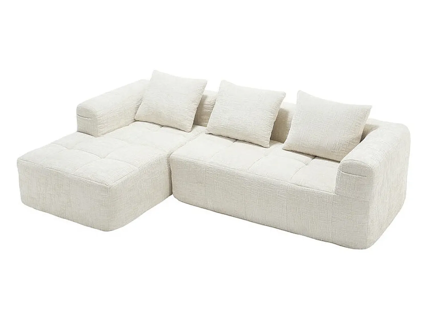 Sofá|DripeX Sofá-cama de canto em tecido Chenille - 3 lugares - com 3 almofadas - - 250x158x60cm Bege