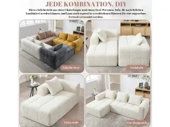 Sofá|DripeX Sofá-cama de canto em tecido Chenille - 3 lugares - com 3 almofadas - - 250x158x60cm Bege