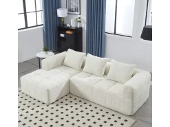 Sofá|DripeX Sofá-cama de canto em tecido Chenille - 3 lugares - com 3 almofadas - - 250x158x60cm Bege