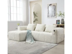 Sofá|DripeX Sofá-cama de canto em tecido Chenille - 3 lugares - com 3 almofadas - - 250x158x60cm Bege
