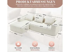 Sofá|DripeX Sofá-cama de canto em tecido Chenille - 3 lugares - com 3 almofadas - - 250x158x60cm Bege