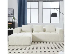 Sofá|DripeX Sofá-cama de canto em tecido Chenille - 3 lugares - com 3 almofadas - - 250x158x60cm Bege
