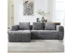 DripeX Sofá-cama de canto em tecido Chenille - 3 lugares - com 3 almofadas - Cinza - 250x158x60cm^ Sofá