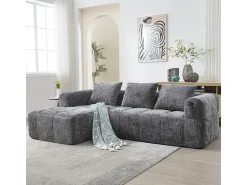 DripeX Sofá-cama de canto em tecido Chenille - 3 lugares - com 3 almofadas - Cinza - 250x158x60cm^ Sofá