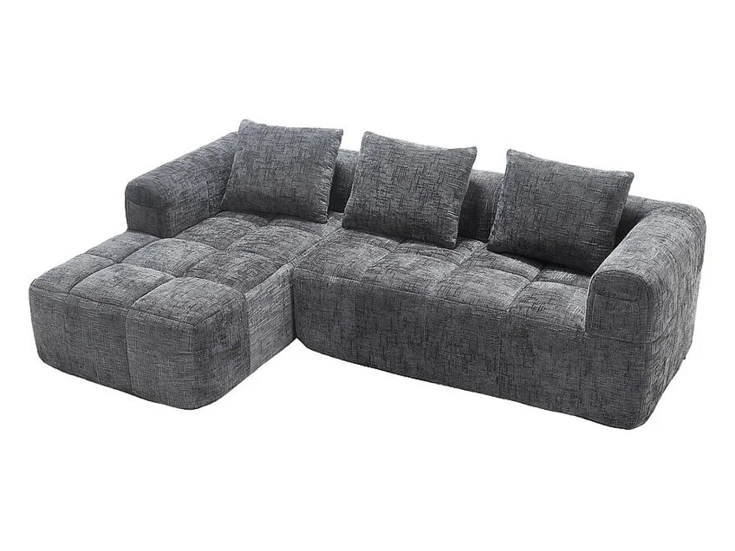 DripeX Sofá-cama de canto em tecido Chenille - 3 lugares - com 3 almofadas - Cinza - 250x158x60cm^ Sofá