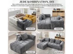 DripeX Sofá-cama de canto em tecido Chenille - 3 lugares - com 3 almofadas - Cinza - 250x158x60cm^ Sofá